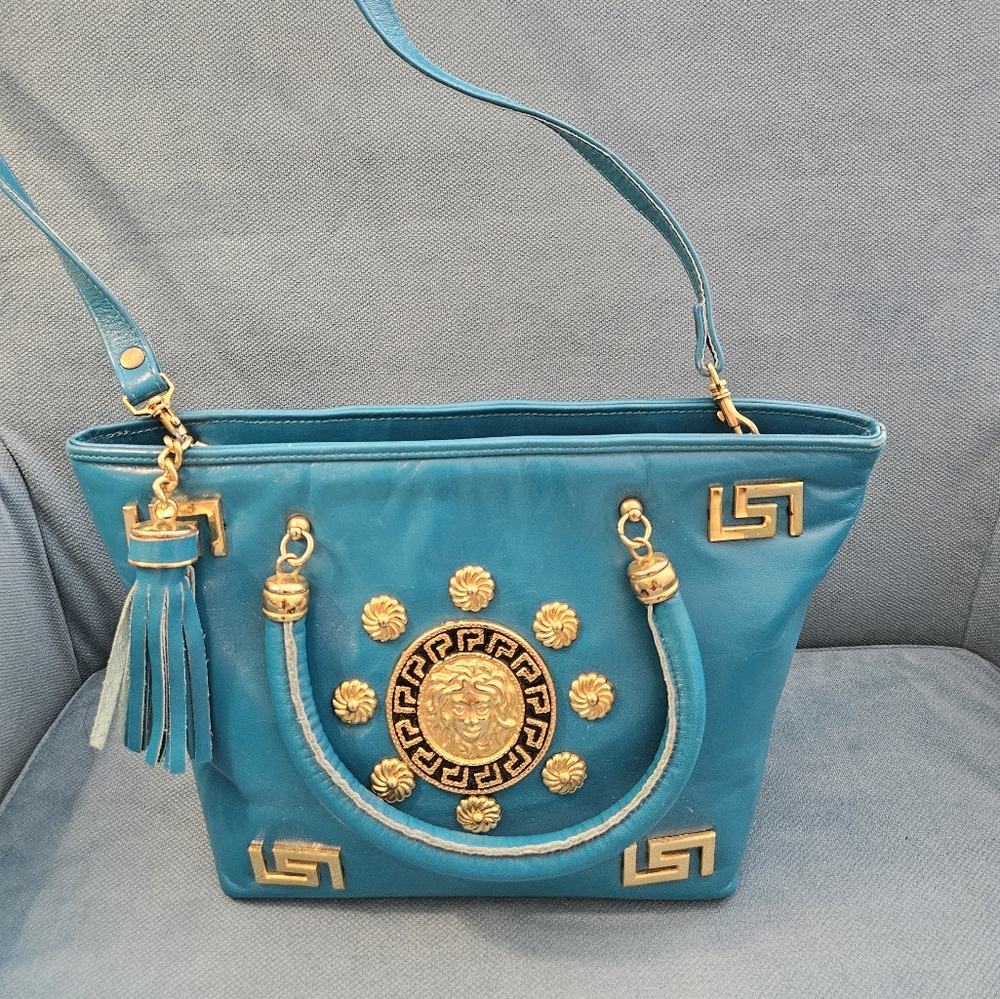 NWOT VINTAGE Turquoise blue, ONE OF A KIND,  leather hand bag
